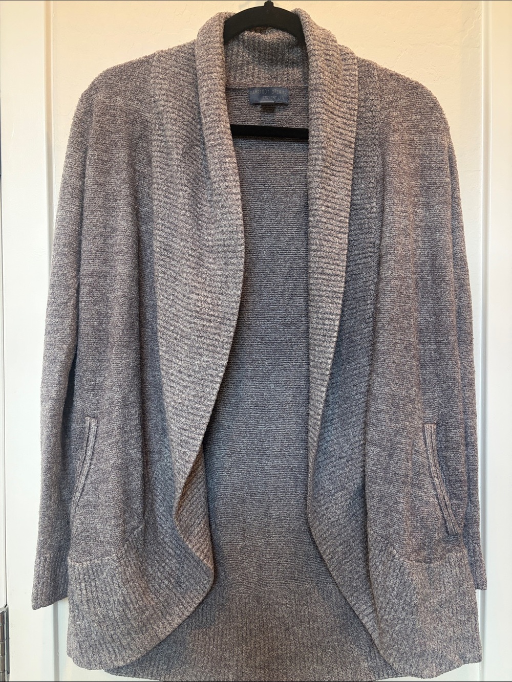 Barefoot Dreams Heather Gray/Purple Shawl-Collar Open Front Cardigan